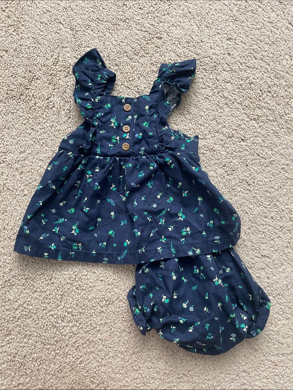 Navy Floral Baby Dress & Bloomers Set
